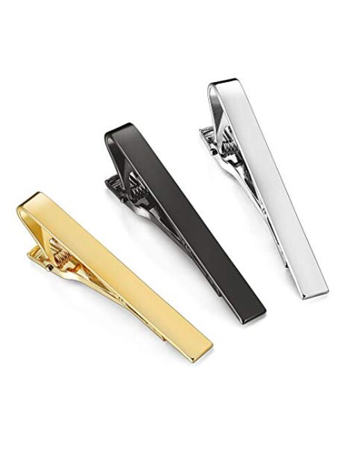 LOYALLOOK 2-4pcs Mens Tie Bar Pinch Clip Set for Regular Ties and Skinny Tie with Gift Box Silver Black Tone Pack 1.5-2.15Inches