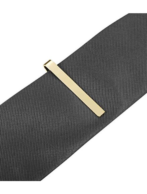 LOYALLOOK 2-4pcs Mens Tie Bar Pinch Clip Set for Regular Ties and Skinny Tie with Gift Box Silver Black Tone Pack 1.5-2.15Inches