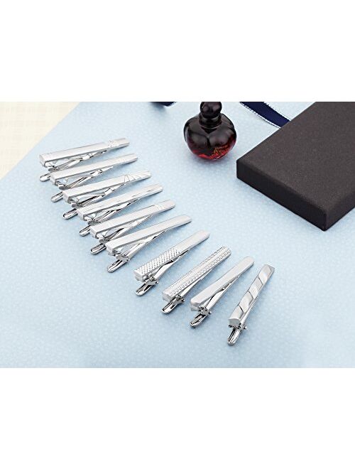 AnotherKiss Tie Clip Set of Men Classic Jewelry Gift, 10 Pcs of Silver Tone, 2.3 Inches