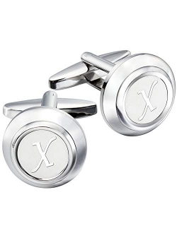 AMITER Mens Classic Cufflinks/Tie Clip/Cufflinks and Tie Clip Set for Men Silver Initials A-Z Formal Business Wedding Tuxedo Shirts