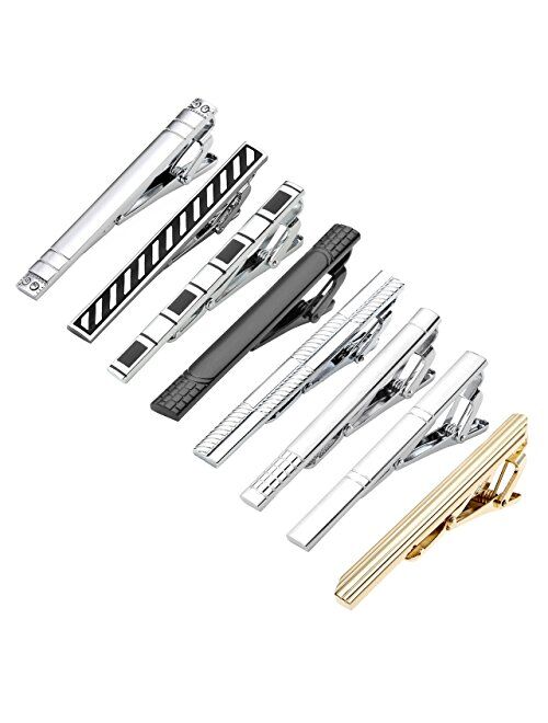 PiercingJ 8pcs Stainless Steel Smooth Surface Exquisite GQ Classic Tie Bar Clip for Regular 2.3,2.24,2.28 Inch Tie Clips + Gift Box