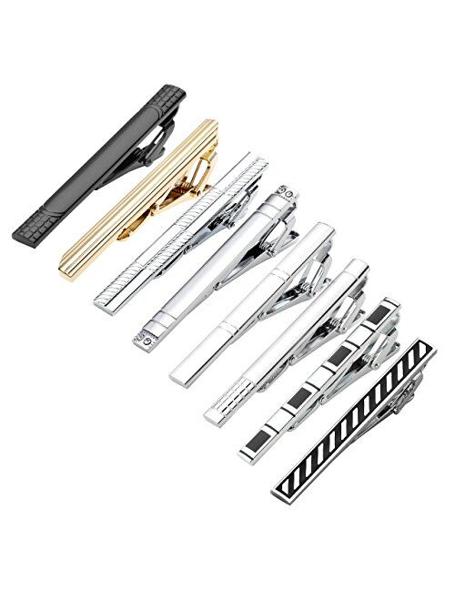 PiercingJ 8pcs Stainless Steel Smooth Surface Exquisite GQ Classic Tie Bar Clip for Regular 2.3,2.24,2.28 Inch Tie Clips + Gift Box