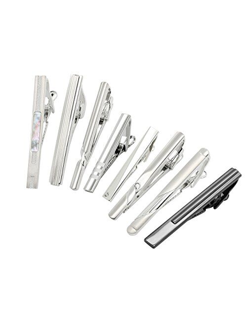 PiercingJ 8pcs Stainless Steel Smooth Surface Exquisite GQ Classic Tie Bar Clip for Regular 2.3,2.24,2.28 Inch Tie Clips + Gift Box