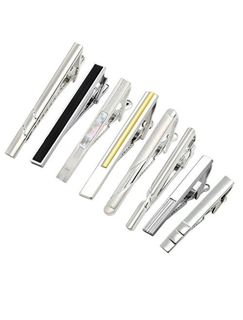 PiercingJ 8pcs Stainless Steel Smooth Surface Exquisite GQ Classic Tie Bar Clip for Regular 2.3,2.24,2.28 Inch Tie Clips + Gift Box