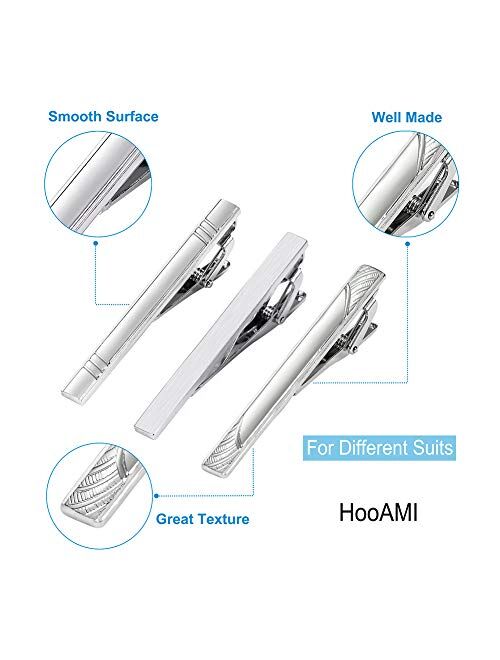 HooAMI Mens Fashion Metal Simple Necktie Tie Bar Clip 2 3/8" Inch, 6 Colors for Choose