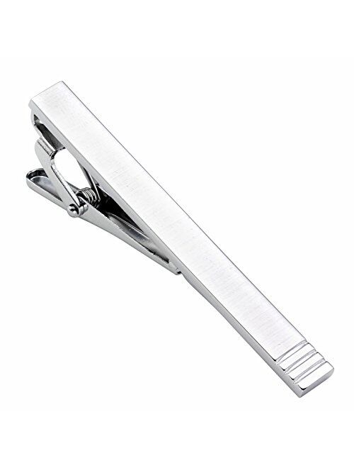 Jovivi Men's Tie Clip Clasp Bar Pin - Stainless Steel Plain Standard Silver Tone Laser Curve