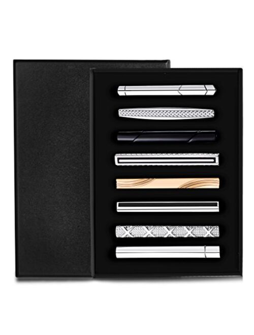 Jstyle 8 Pcs Tie Clips Set for Men Tie Bar Clip Set for Regular Ties Necktie Wedding Business Clips with Box B