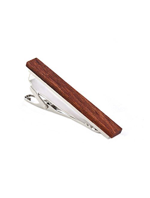 MERIT OCEAN Smart Men's Wood Tie Clips for Men 3 pcs Natural Tie Bar 2.1 Inch in Gift Box