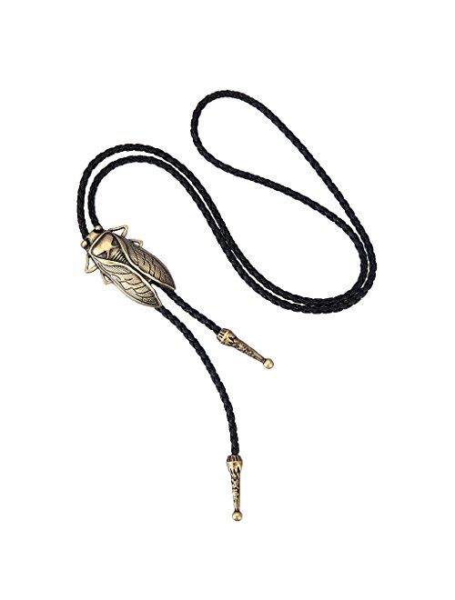 AZORA Western Cowboy Bolo Tie Men Long Strand Leather Necktie Rope Cord Pendant Necklace Braided Jewelry for Women Boy Girl