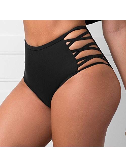 COLO Women Sexy Bikini Bottoms Lace Strappy Sides High Waisted Retro Bathing Suit Underwear Swimsuit