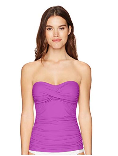 Anne Cole Women's Solid Twist Front Shirred Bandeau Tankini Swim Top