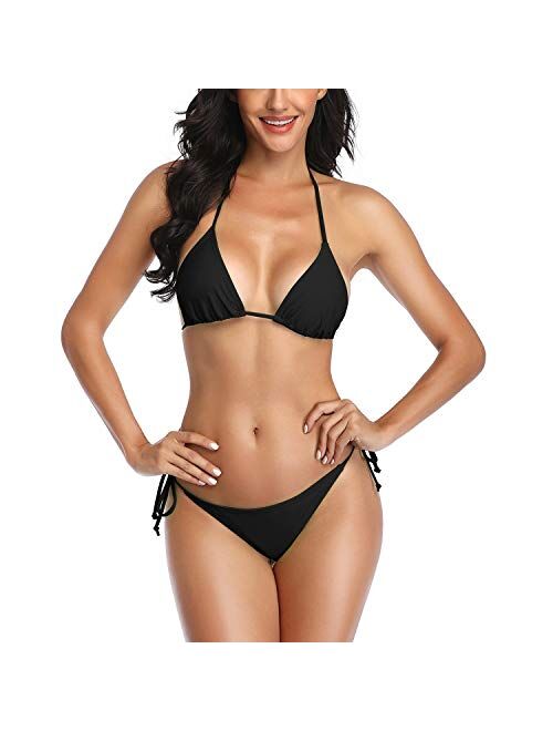 SHERRYLO Thong Bikini Two Pieces Bathing Suit for Women Triangle Top Brazilian Bottom S-XL Body