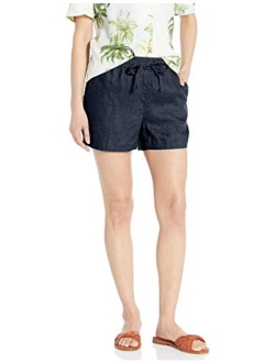 Amazon Brand - 28 Palms Women's 4" Inseam Linen Short with Drawstring