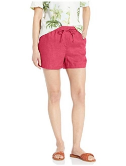 Amazon Brand - 28 Palms Women's 4" Inseam Linen Short with Drawstring