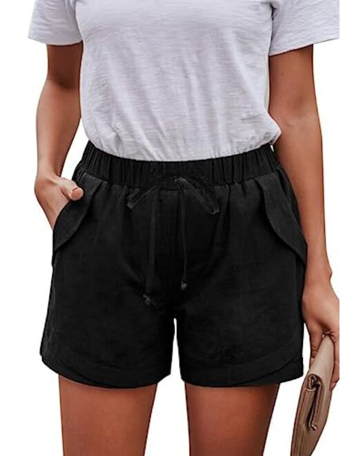 Dokotoo Womens Casual Drawstring Elastic Waist Comfy Cotton Linen Shorts