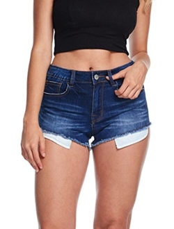 TwiinSisters Women's High Waist Frayed Hem Denim Long Pocket Shorts Regular and Plus Size