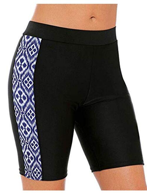 ATTRACO Women's Long Board Shorts High Waist Swim Bottom Solid Jammer Swim Shorts