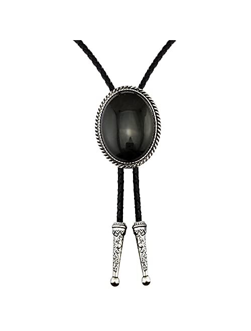 Lanxy Retro Novelty Western Cowboy Celtic Black Stone Bolo Tie Necktie For Men