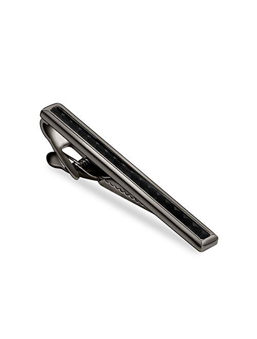 Merit Ocean Men Tie Bar Clip 2.2"Inches Brass Gun-black Plated Carbon Fiber Regular Fashion Tie Bar Clips