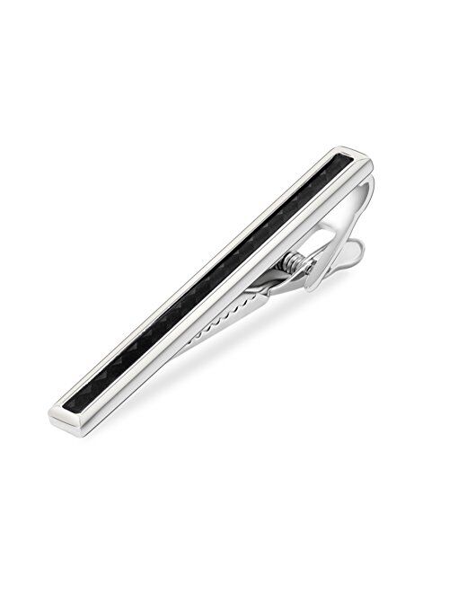 Merit Ocean Men Tie Bar Clip 2.2"Inches Brass Gun-black Plated Carbon Fiber Regular Fashion Tie Bar Clips