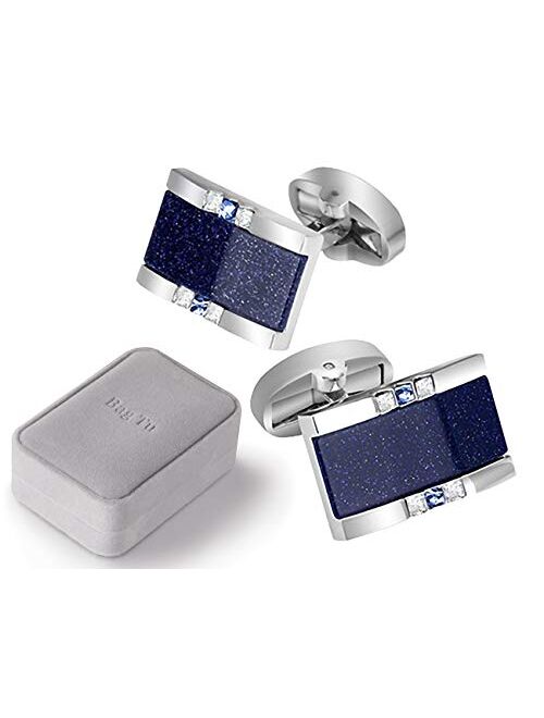 BagTu Starry Sky Cufflinks and Tie Clip Set with Gift Box and Greeting Card, Galaxy Dark Blue Cufflinks and Tie Clip Gift Set for Men