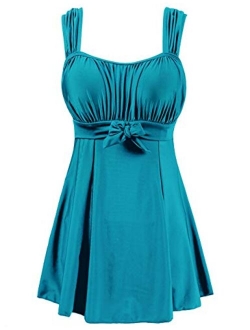 Wantdo Women's One-Piece Swimdress Plus Size Skirtini Cover Up Swimsuit