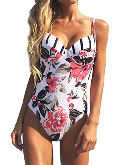 CUPSHE Women's Floral Printing One-Piece Swimsuit Beach Bathing Suit