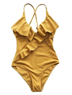 Women's Happy Ending Solid One-Piece Swimsuit Beach Swimwear Bathing Suit