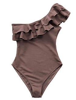 Women's Happy Ending Solid One-Piece Swimsuit Beach Swimwear Bathing Suit