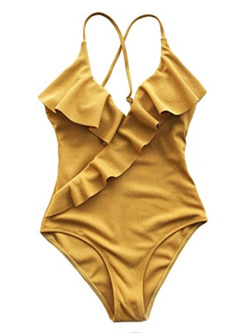 CUPSHE Women's Happy Ending Solid One-Piece Swimsuit Beach Swimwear Bathing Suit