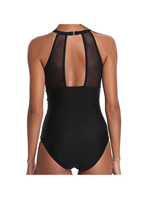 JIANLANPTT High Neck One Piece Beachwear Black Swimwear Swimsuit for Women Girls