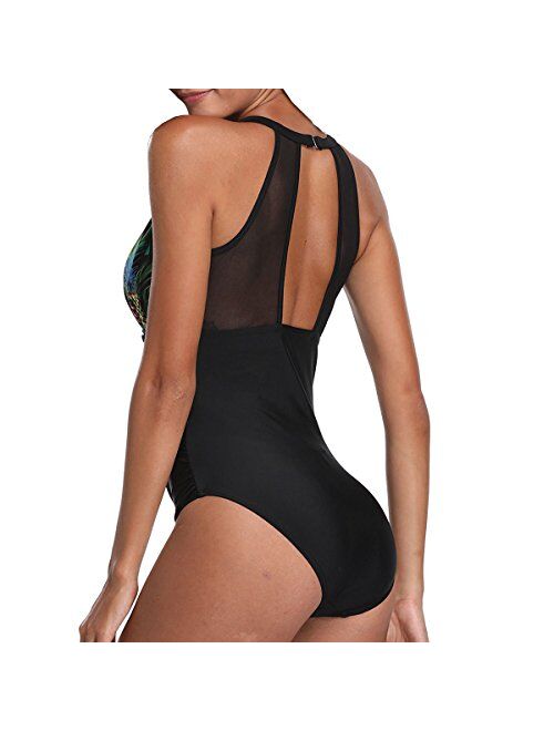 JIANLANPTT High Neck One Piece Beachwear Black Swimwear Swimsuit for Women Girls
