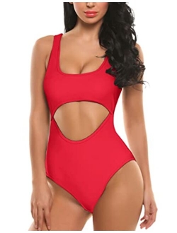 Womens One Piece Swimsuits Monokini Swimwear with Wire Free Padded Bra Hollow Out Bathing Suits