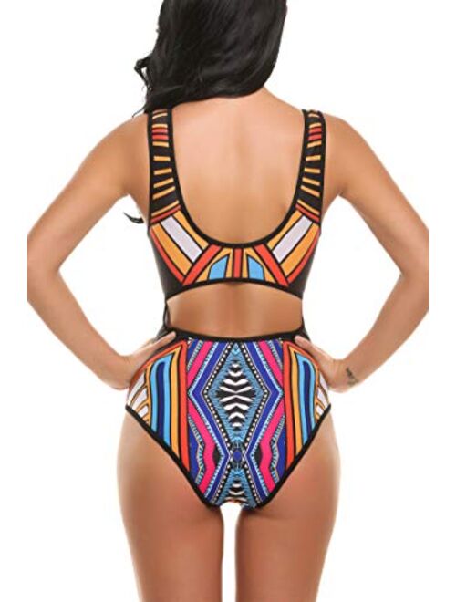 Ekouaer Womens One Piece Swimsuits Monokini Swimwear with Wire Free Padded Bra Hollow Out Bathing Suits