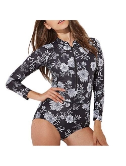 Lynddora Women's Floral One Piece Rash Guard Swimsuit Sun Protection