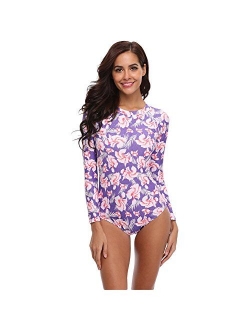 Lynddora Women's Floral One Piece Rash Guard Swimsuit Sun Protection