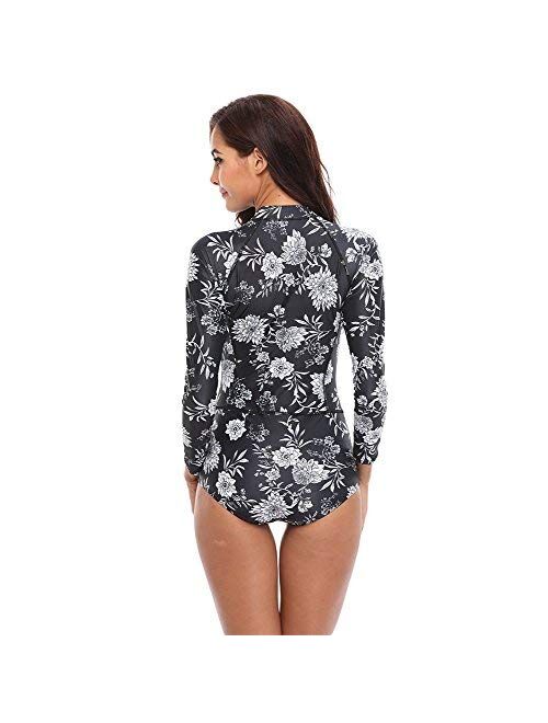 Lynddora Women's Floral One Piece Rash Guard Swimsuit Sun Protection