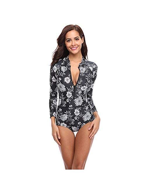 Lynddora Women's Floral One Piece Rash Guard Swimsuit Sun Protection