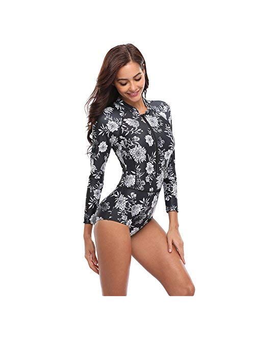 Lynddora Women's Floral One Piece Rash Guard Swimsuit Sun Protection