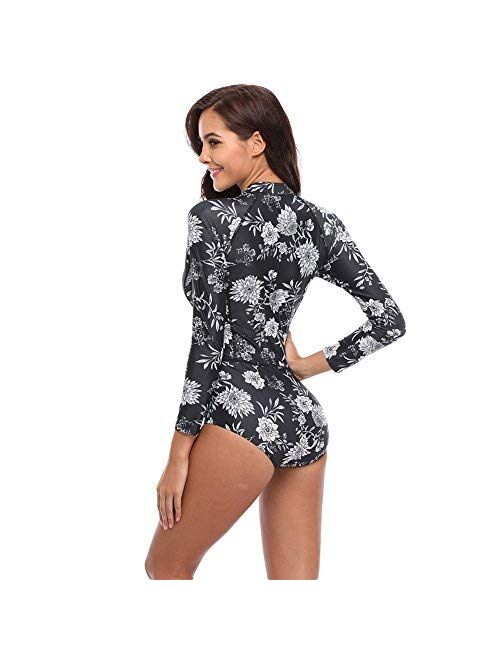 Lynddora Women's Floral One Piece Rash Guard Swimsuit Sun Protection