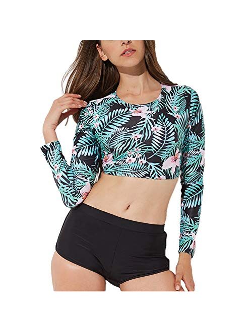 Lynddora Women's Floral One Piece Rash Guard Swimsuit Sun Protection