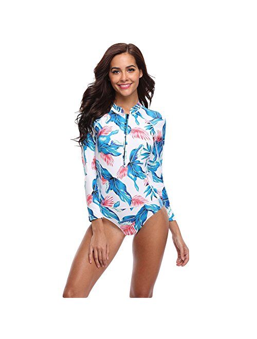 Lynddora Women's Floral One Piece Rash Guard Swimsuit Sun Protection