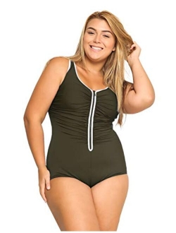 Women's Built-in Cup Plus Size Swimsuits One Piece Zip Front Bathing Suits