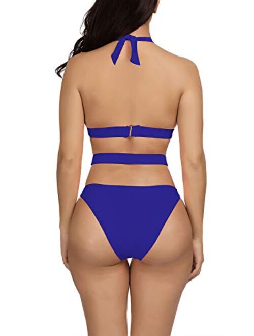 Viottiset Women's Sexy Bandage Criss Cross One Piece Cutout Halter Monokini Swimsuit Bathing Suit Swimwear