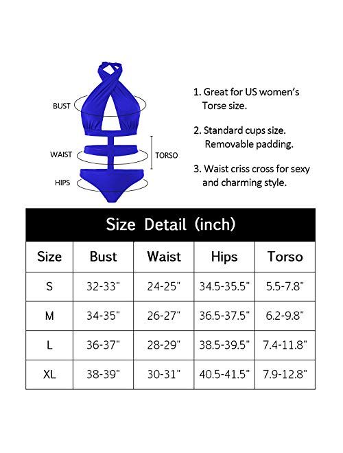 Viottiset Women's Sexy Bandage Criss Cross One Piece Cutout Halter Monokini Swimsuit Bathing Suit Swimwear