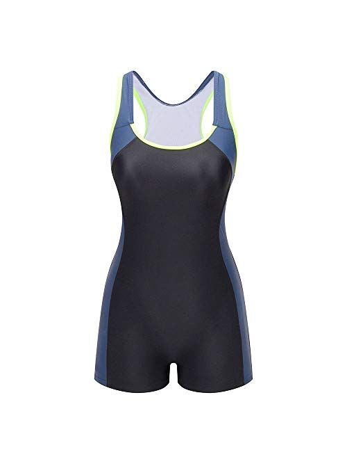 Lemef One Piece Swimsuit Boyleg Sport Swimwear for Women