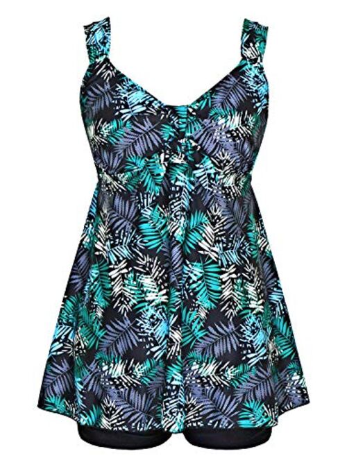 Buy DANIFY Women's Plus Size Swimwear Tankini Swimdress Two Piece ...