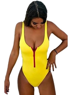 CHYRII Women Sexy Zipper Front Low Back High Cut One Piece Swimsuit Bathing Suit