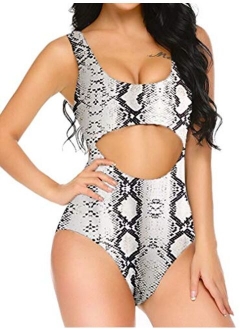 Qearal Women Cut Out Monokini Tribal Print High Waist Padded One Piece Swimsuit Tummy Control Swimwear