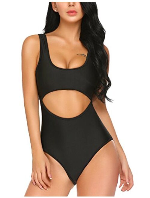 Qearal Women Cut Out Monokini Tribal Print High Waist Padded One Piece Swimsuit Tummy Control Swimwear